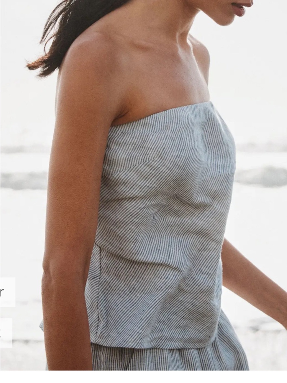 Quince Blue-Gray Striped Strapless Linen Tank
